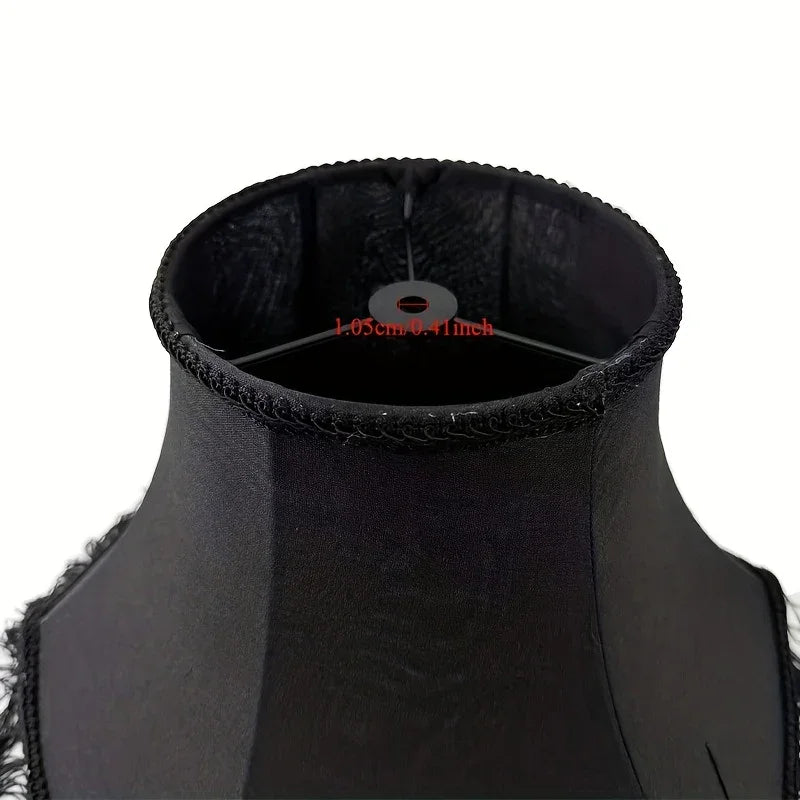Set of 2 Elegant Black Satin Bell Lampshades with Fringe Trim