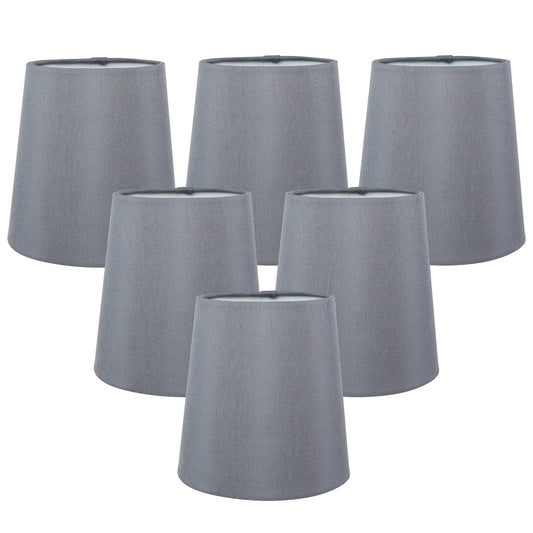 Meriville Set of 6 Grey Faux Silk Clip On Chandelier Lamp Shades - Adrianas Specialty Lamp Shades