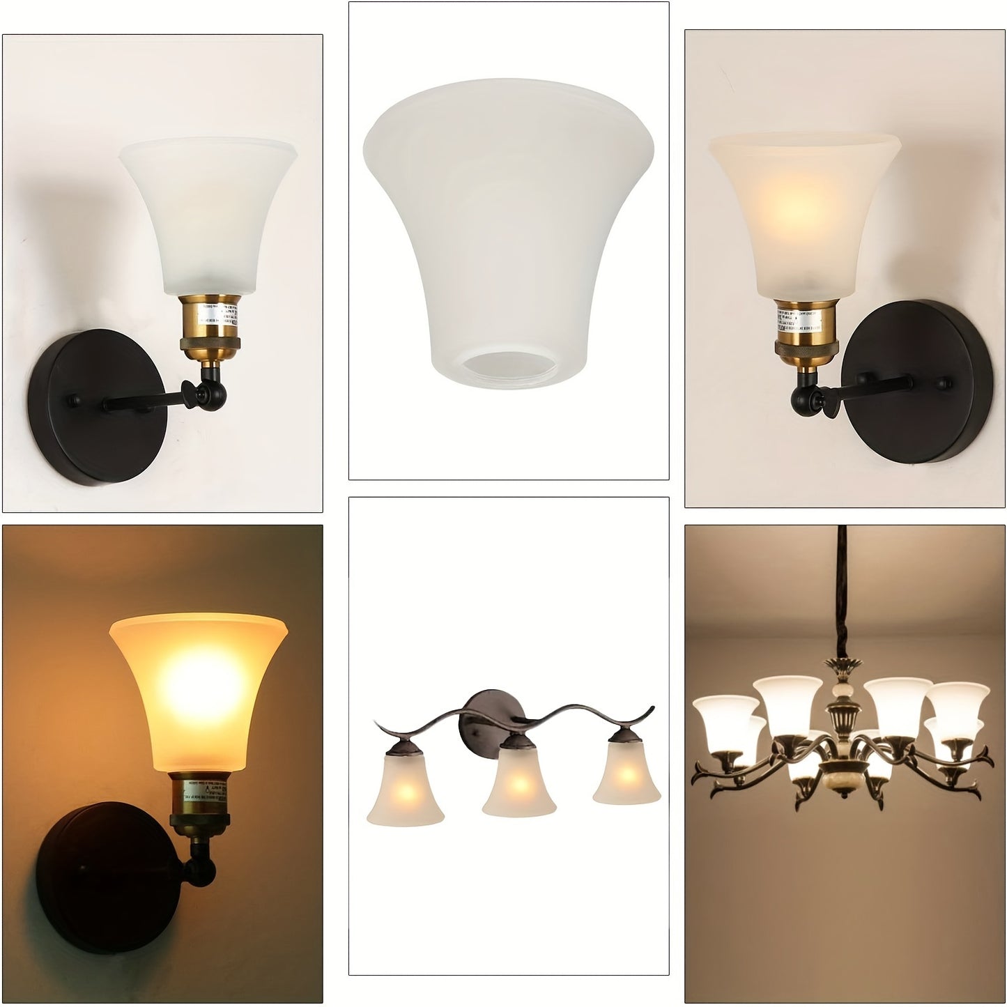 Modern Bell-Shaped Matte Glass Lampshade - Contemporary Ceiling Pendant Lighting Accessory, White Glass Light Cover, No Wiring Required - Pack of 1 - Adrianas Specialty Lamp Shades