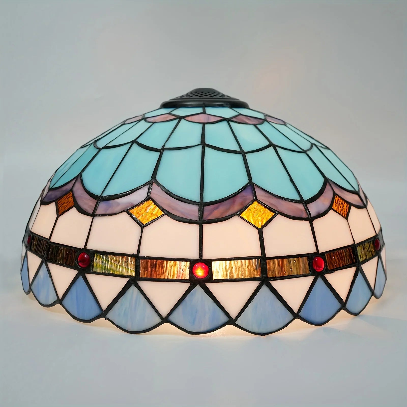 16-Inch Wide Stained Glass Lampshade with Baroque Style