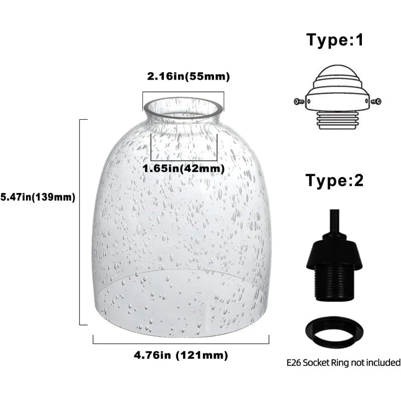 Pack Clear Seeded Glass Replacement Shades for Ceiling Fan Light Fixtures Pendant Lighting Chandelier Vanity Light Kitchen Island Light 2 1 8 Fitter 5 47 High 4 76 Diameter