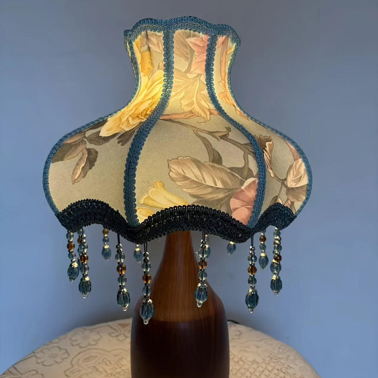 Retro Style Fabric Lampshade with Floral Pattern