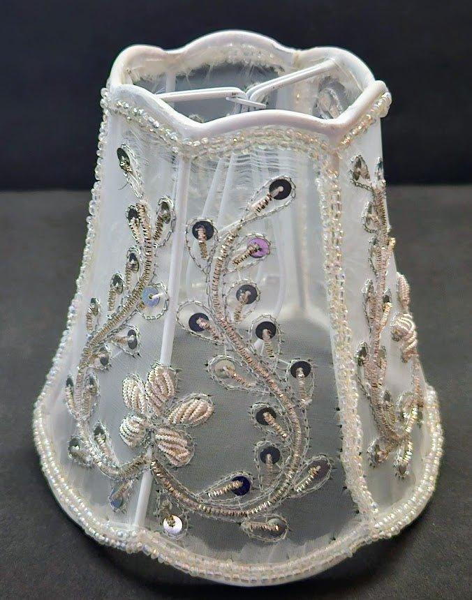 33662 Embroidered Sheer White Chandelier Shade glass-sconces-hurricanes Adrianas Specialty Lamp Shades