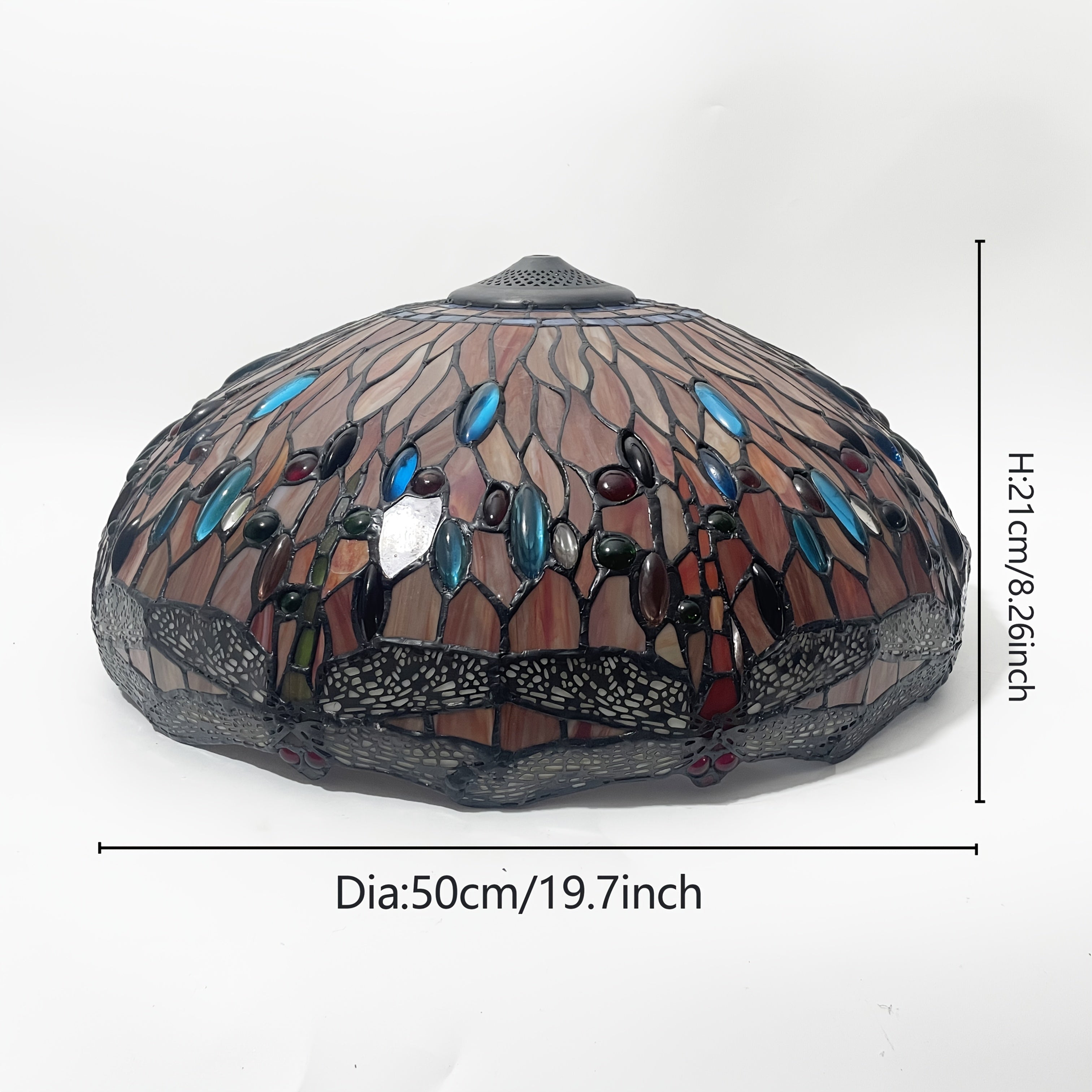 [Vintage Stained Glass] 20-Inch Vintage Dragonfly Stained Glass Lampshade