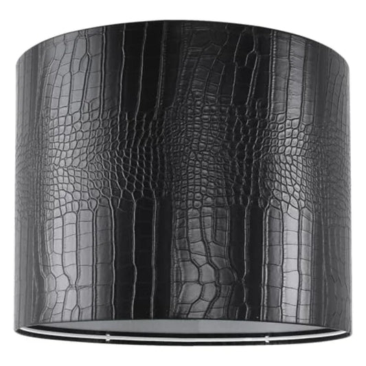 Black Reptile Print Drum Lamp Shade with Self-Trimming Edges