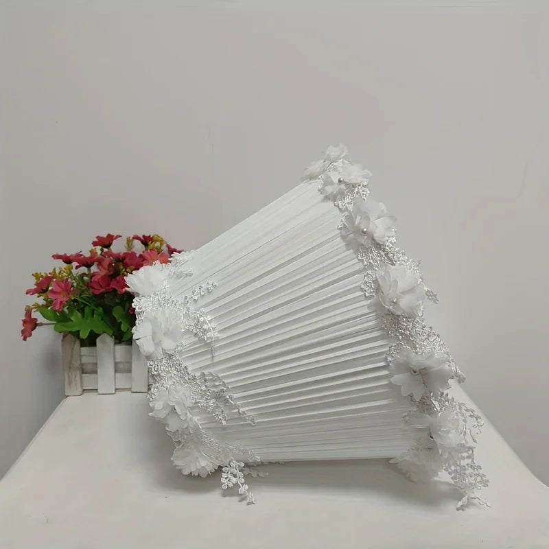 Elegant White Lace Fabric Table Lamp Shade with Crystal Drops