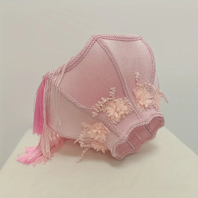 Pink Tassel Lampshade with Floral Accents