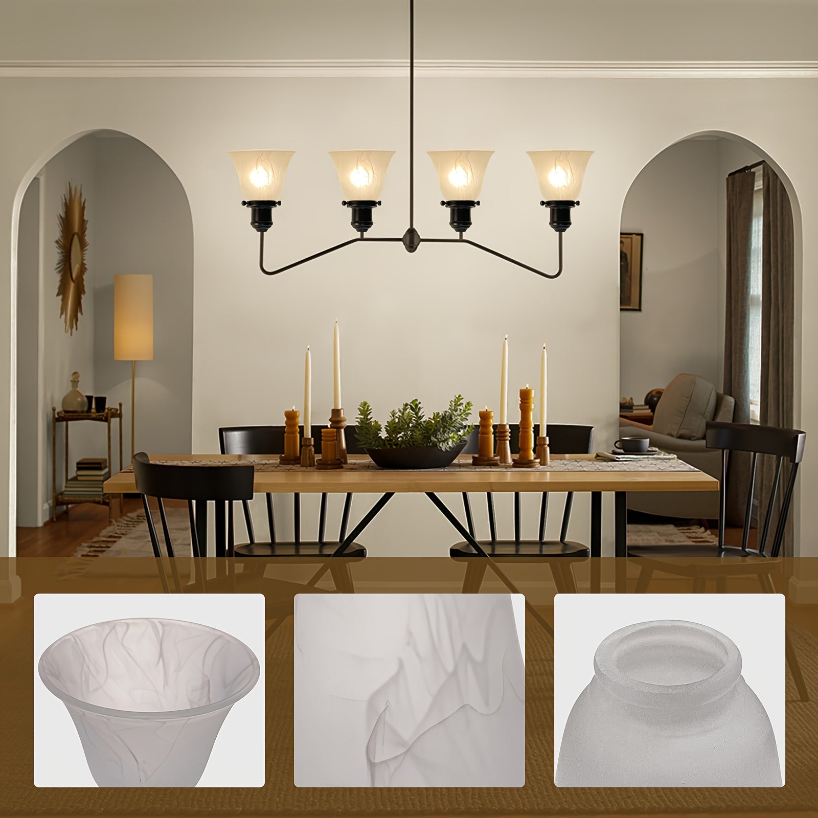 HonoDing Ceiling Light Replacement Lampshade 4pcs Set, White Alabaster Glass Ceiling Fan Lampshade, Replacement Bell Glass Ceiling Fan Lampshade Set, Easy to Install (no Circuit Battery Wire, Pure Lampshade) - Adrianas Specialty Lamp Shades