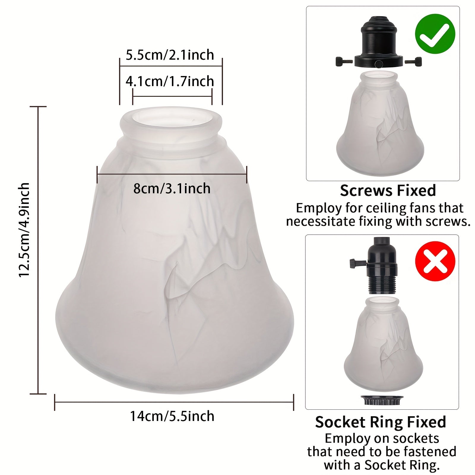 HonoDing Ceiling Light Replacement Lampshade 4pcs Set, White Alabaster Glass Ceiling Fan Lampshade, Replacement Bell Glass Ceiling Fan Lampshade Set, Easy to Install (no Circuit Battery Wire, Pure Lampshade) - Adrianas Specialty Lamp Shades