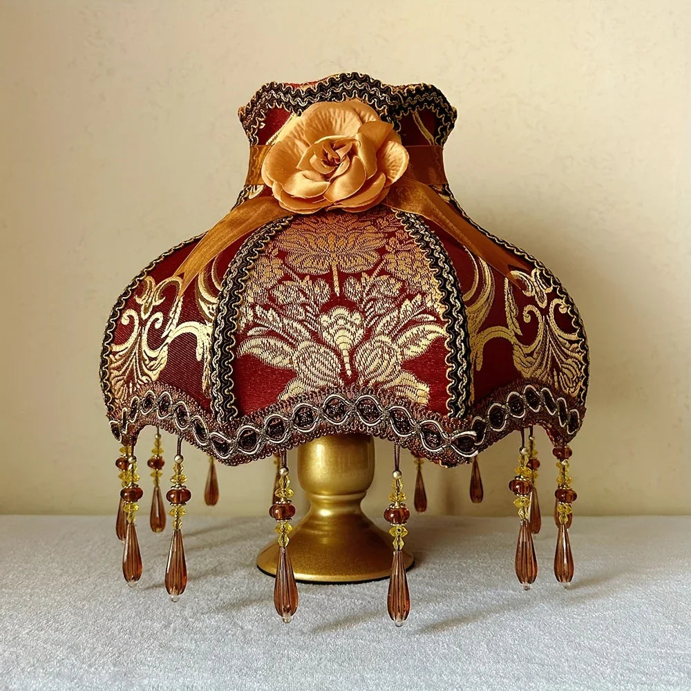 Luxury Handmade Lampshade, Burgundy Golden Floral Pattern
