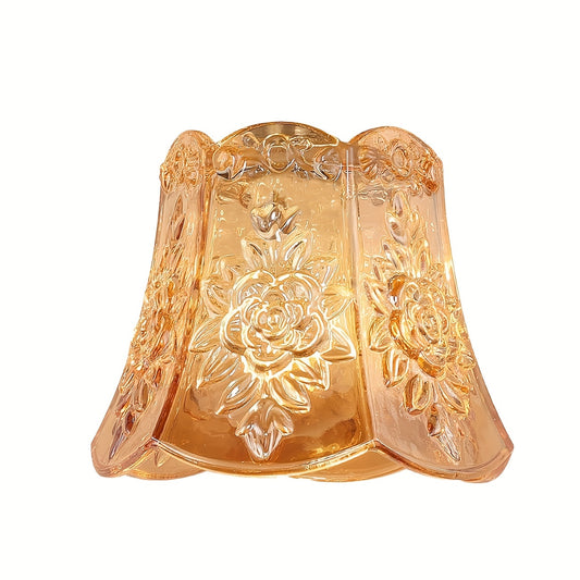 Elegant Vintage Amber Flower Glass Lampshade - Perfect for Bedroom, Living Room & Entryway Decor (Lampshade Only) - Adrianas Specialty Lamp Shades