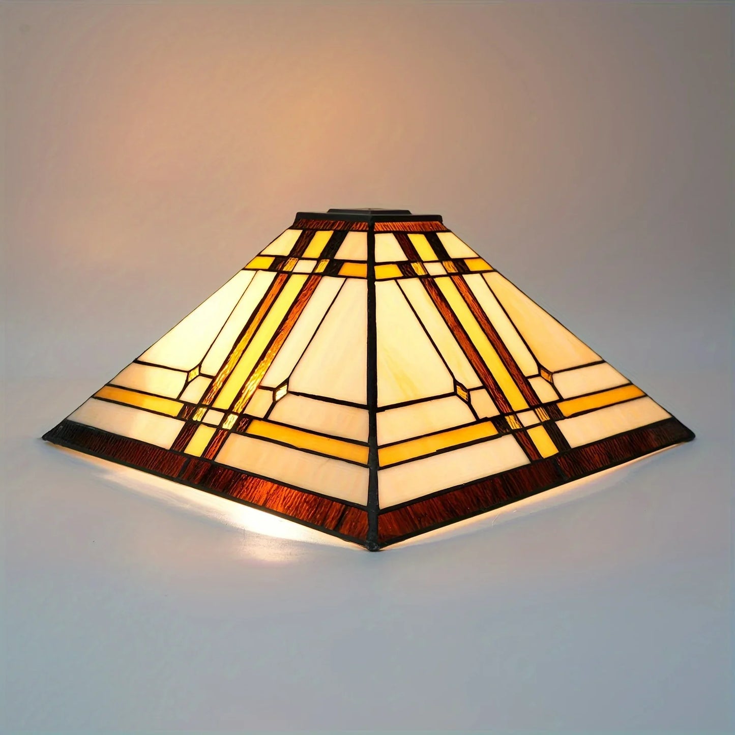 20-Inch Wide Retro Square Stained Glass Lampshade
