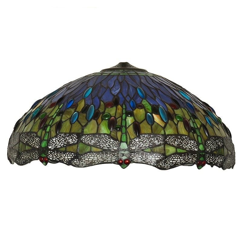[Vintage Stained Glass] 20-Inch Vintage Dragonfly Stained Glass Lampshade