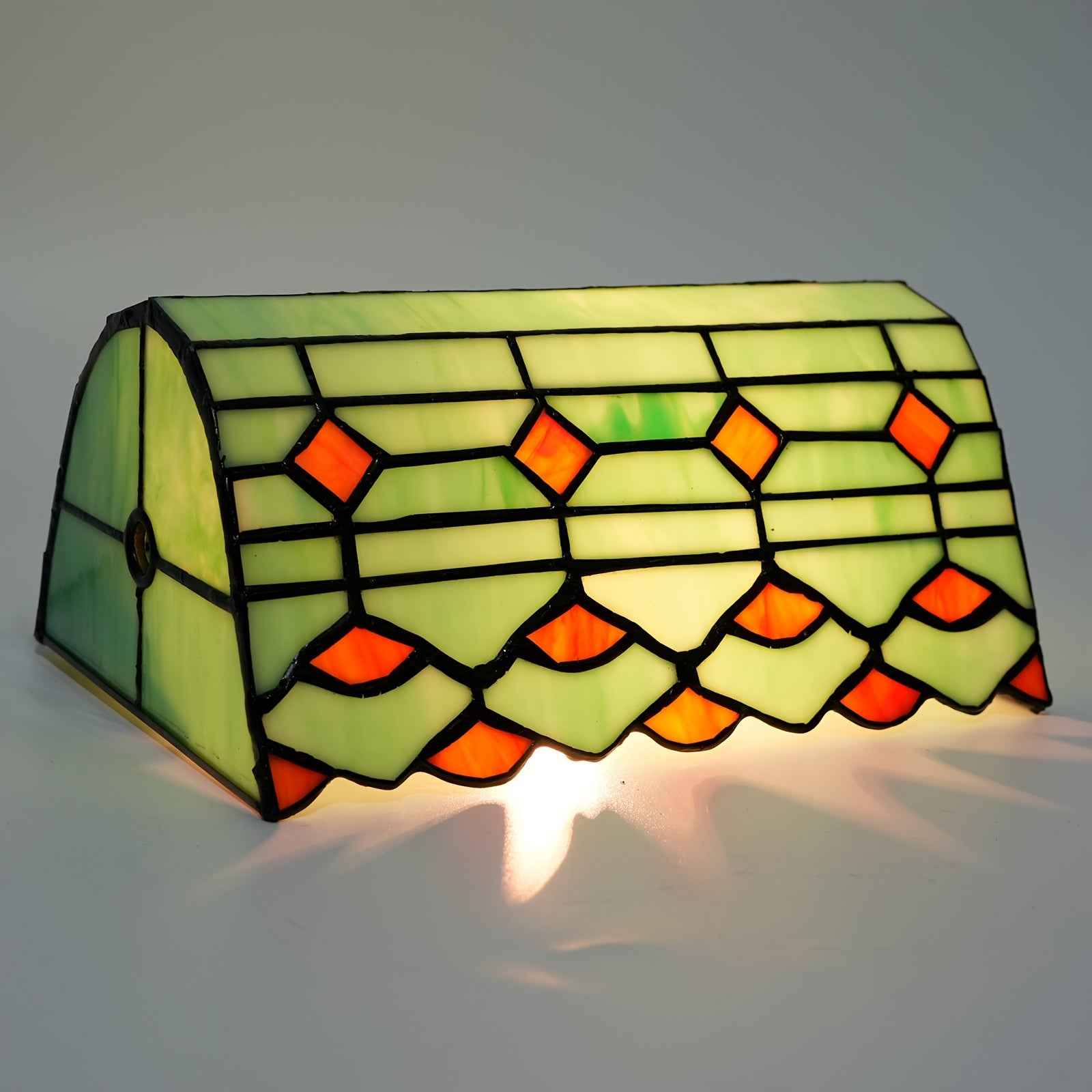 Tiffany Style Stained Glass Lamp Shade, Antique Finish Handcrafted Art Glass, Decorative Bankers Desk Light Cover, Retro Bird and Flower Pattern, No Electricity Required