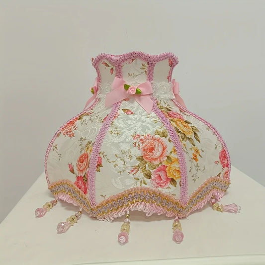 Vintage Chinese-Inspired Pink & White Rose Floral Lampshade