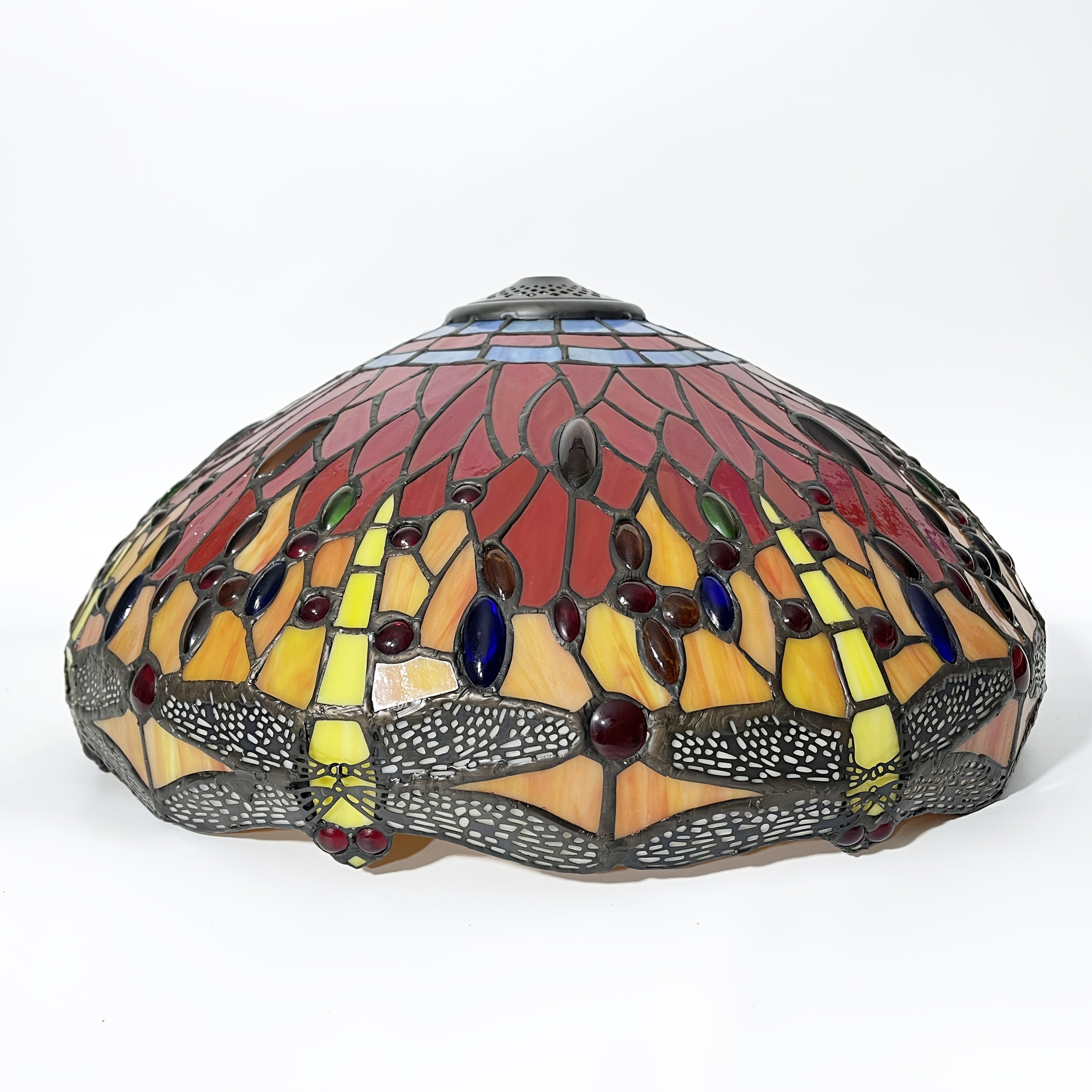 17.7 Inch Vintage Red & Orange Stained Glass Lampshade