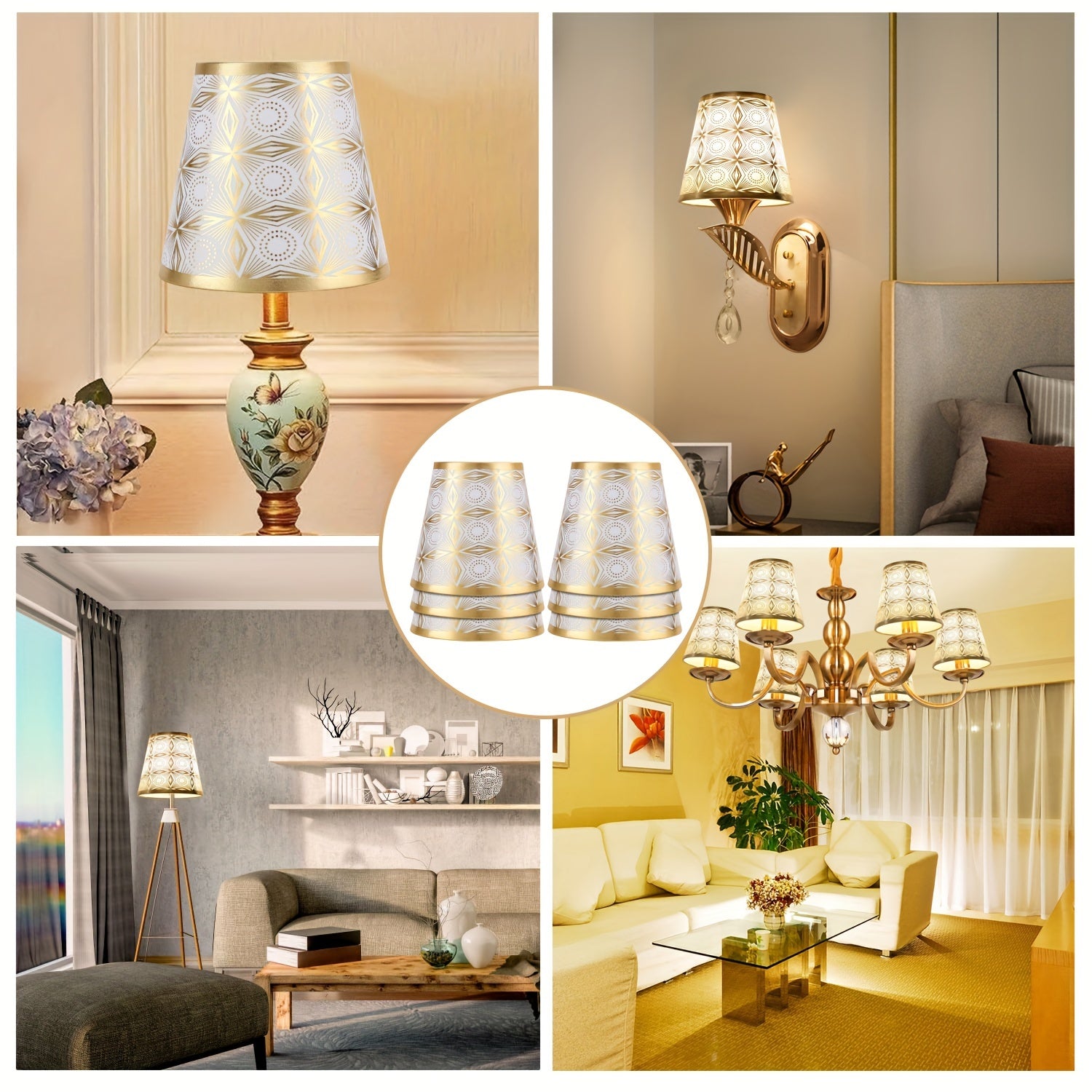 6pcs Rustic Golden Bell-Shaped Clip-on Lampshades - Adrianas Specialty Lamp Shades