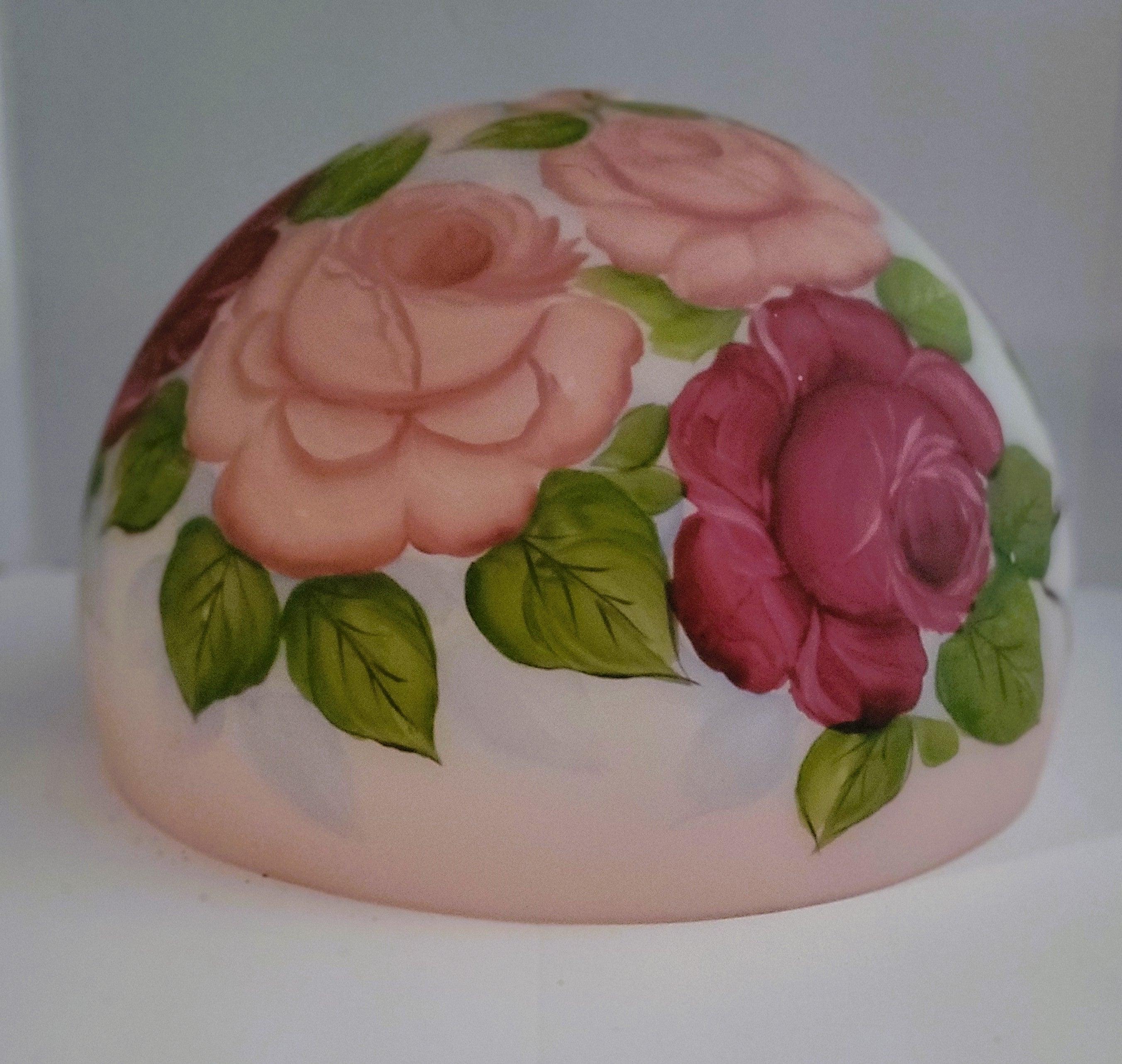 64715 Pink And Burgundy Roses Dome dome-lamp-shades, reverse-painted-lamp-shades Adrianas Specialty Lamp Shades