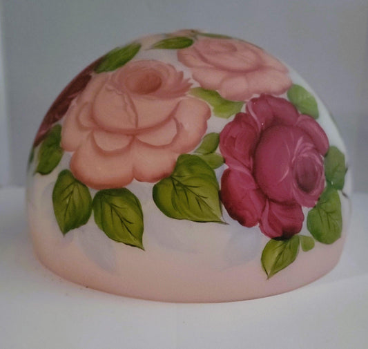 64715 Pink And Burgundy Roses Dome dome-lamp-shades, reverse-painted-lamp-shades Adrianas Specialty Lamp Shades
