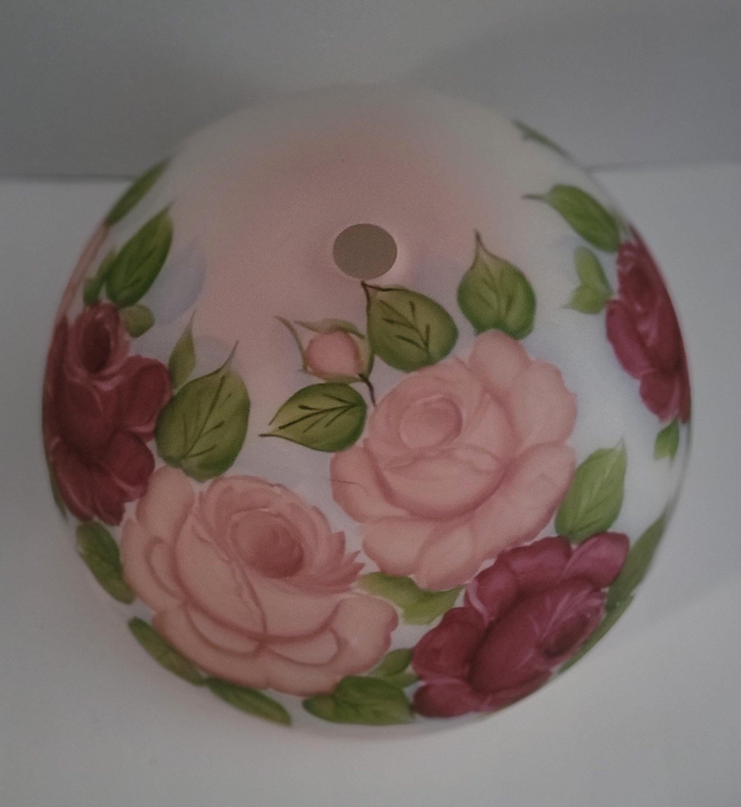 64715 Pink And Burgundy Roses Dome dome-lamp-shades, reverse-painted-lamp-shades Adrianas Specialty Lamp Shades
