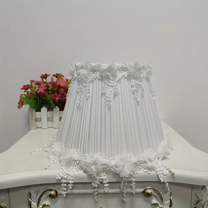 Elegant White Lace Fabric Table Lamp Shade with Crystal Drops