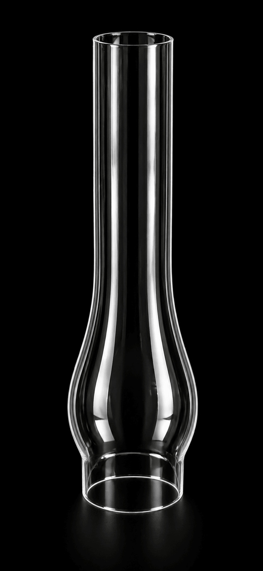 66331 Clear Glass Lamp Chimney – 12" Height, 3" Fitter, 3⅝" Bulge - Adrianas Specialty Lamp Shades