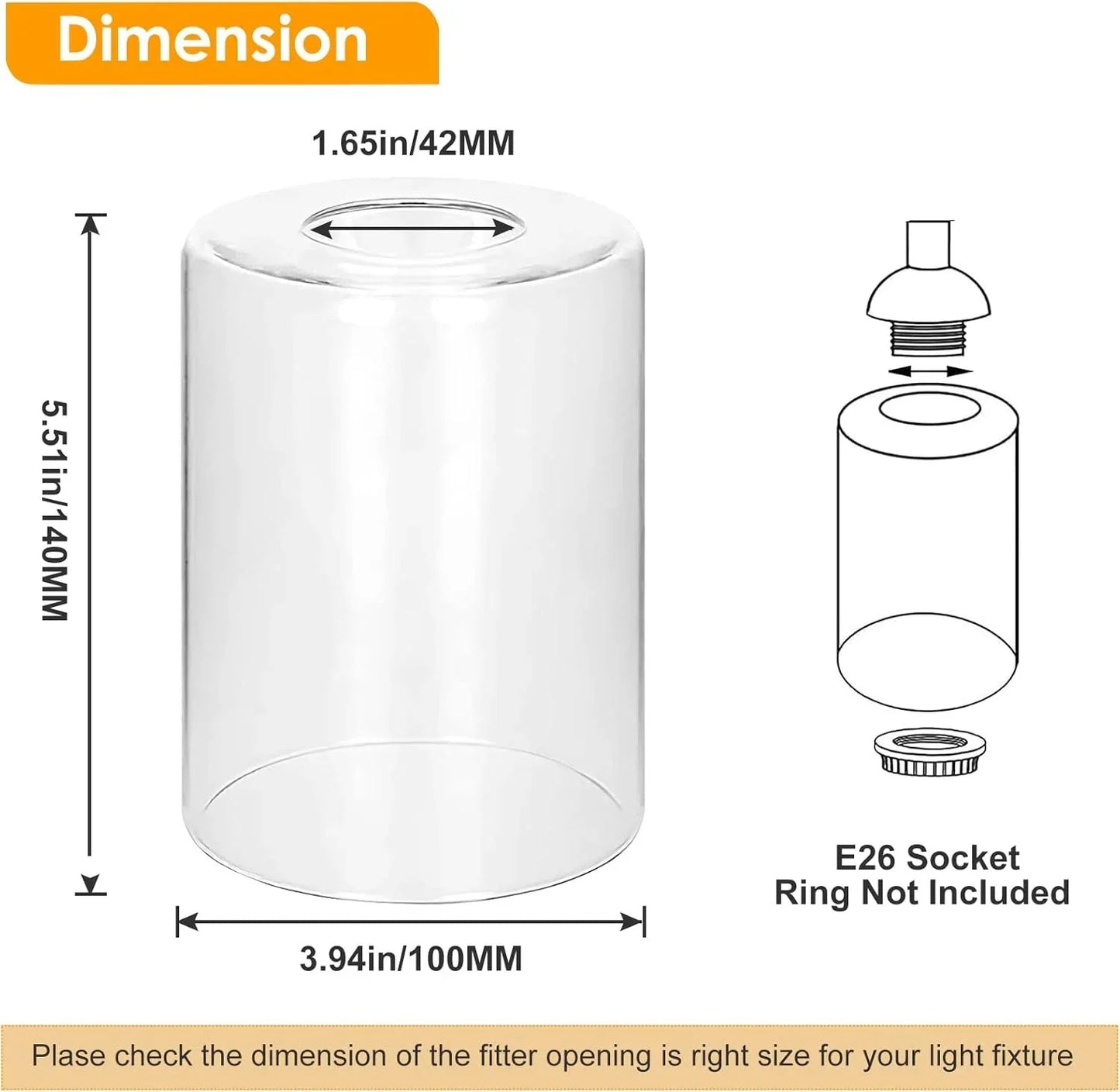 6-Pack Modern Polished Finish Glass Cylinder Lampshades