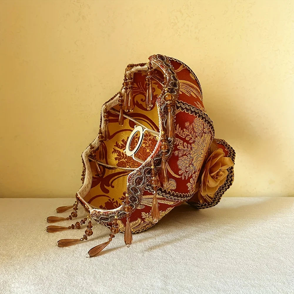 Luxury Handmade Lampshade, Burgundy Golden Floral Pattern