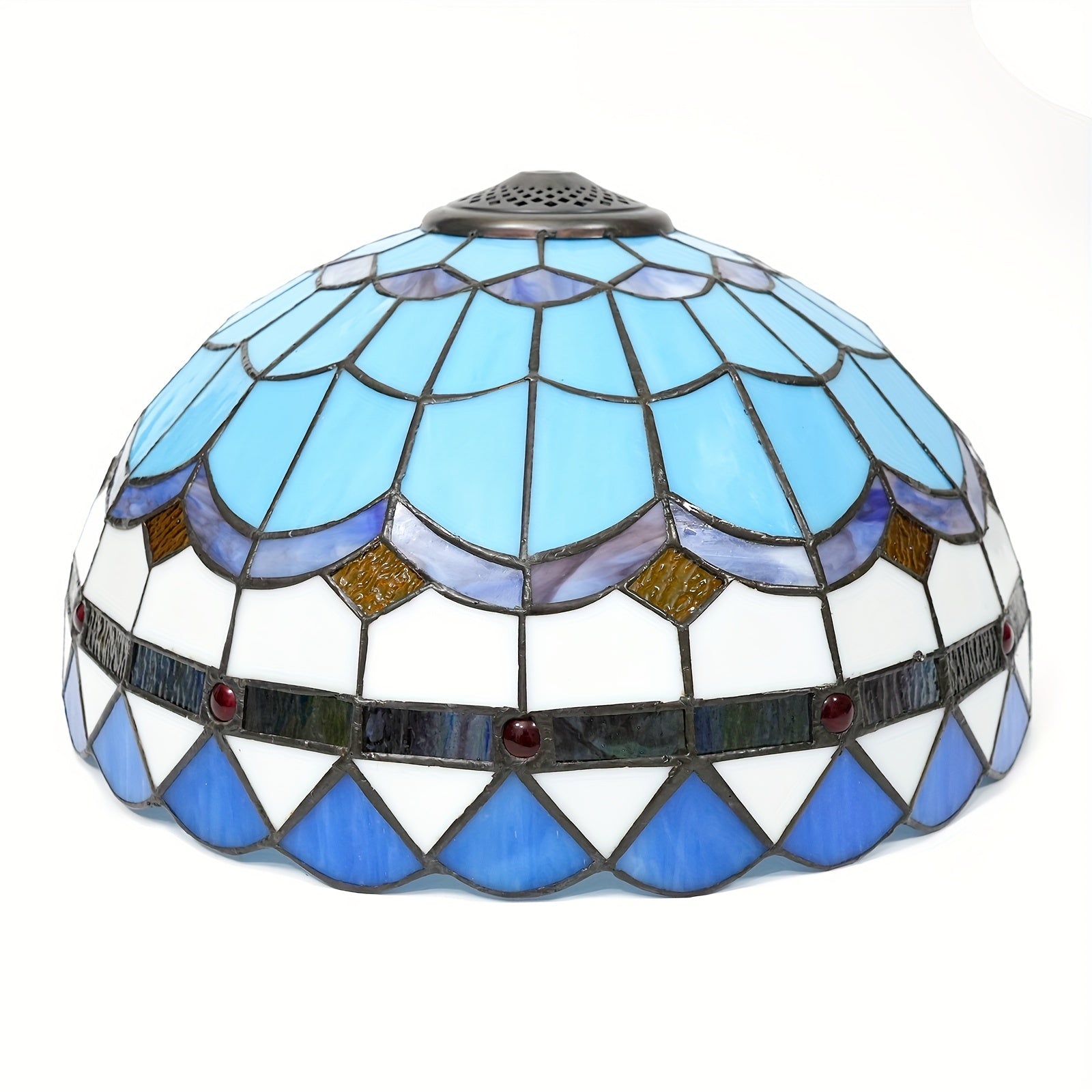 16-Inch Wide Stained Glass Lampshade with Baroque Style