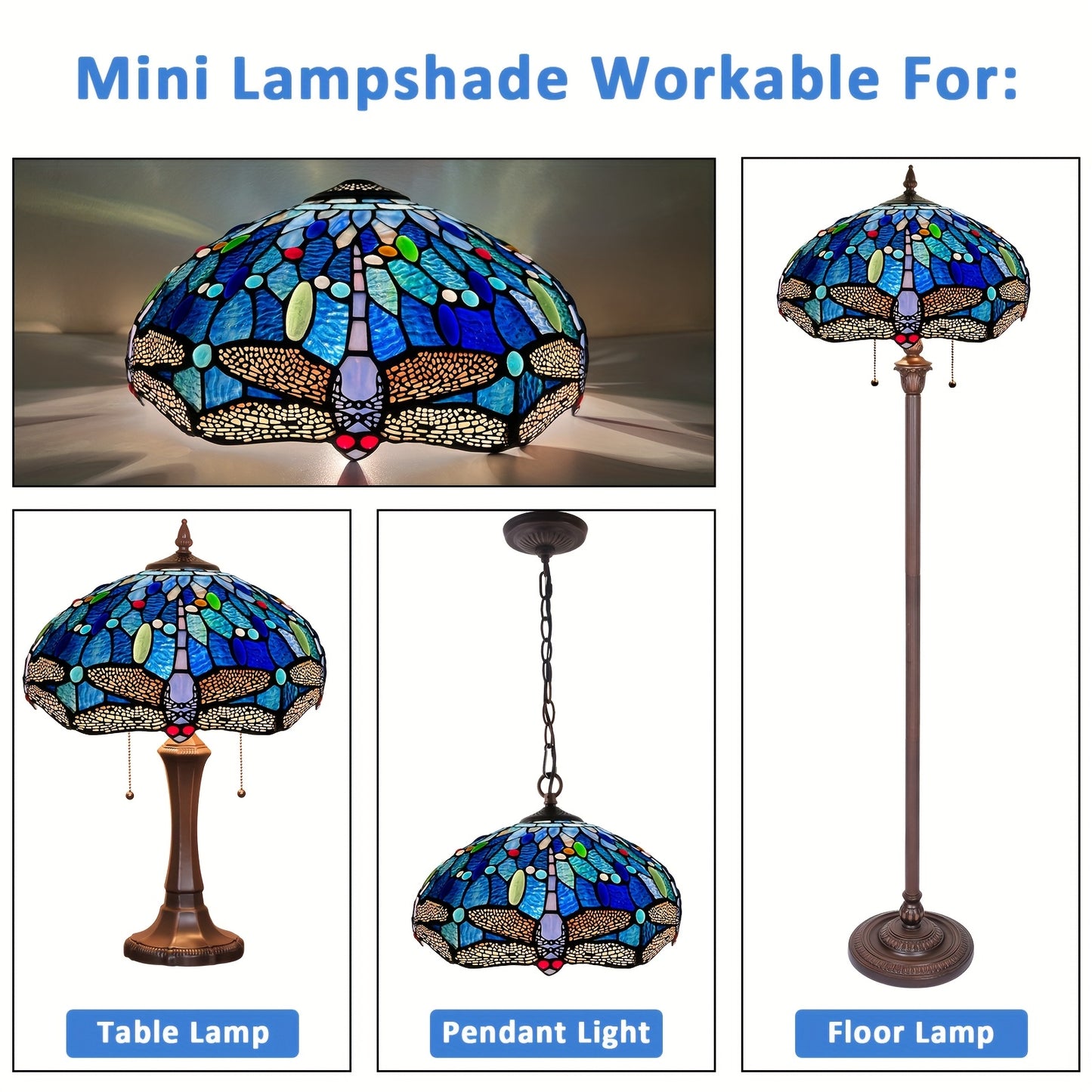 Mission Cream Style 16" Stained Glass Lamp Shade - Traditional Frosted Finish, Glass, Pagoda-Shaped Replacement for Table & Floor Lamps - Adrianas Specialty Lamp Shades