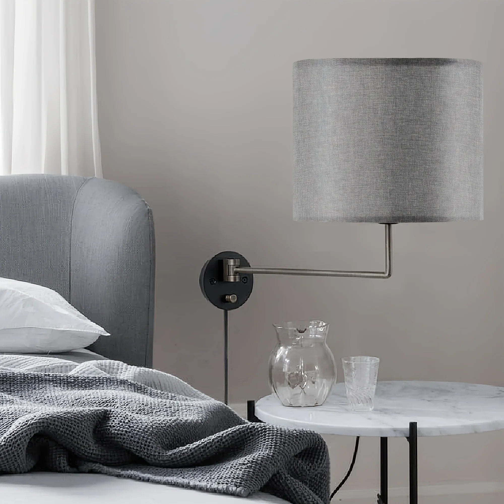 Grey Drum-Shaped Lampshade - 13x13x10 Inches Spider Fitter Traditional Table and Bedside Lampshade - Modern Alternative to GO&SO