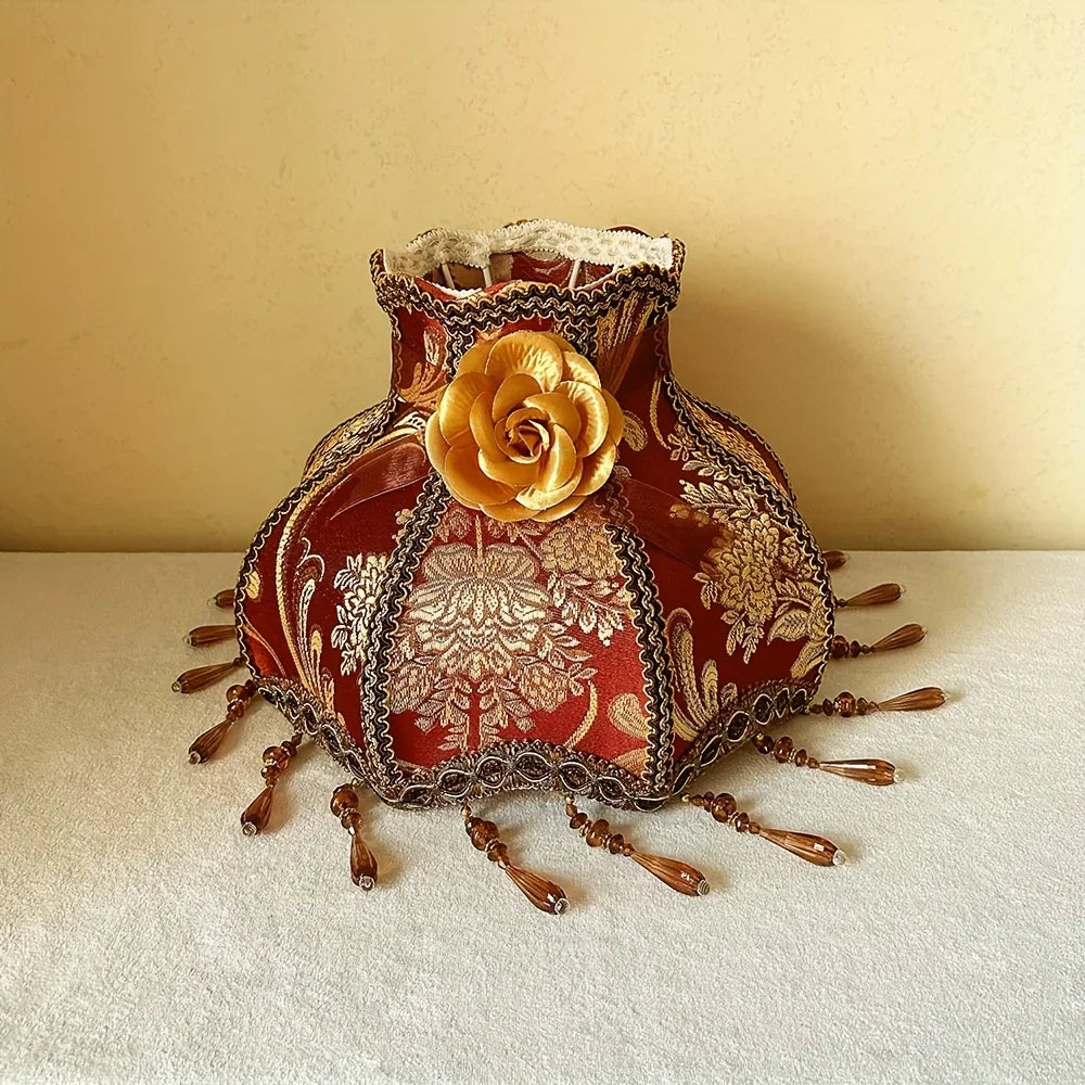 Luxury Handmade Lampshade, Burgundy Golden Floral Pattern