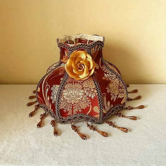 Luxury Handmade Lampshade, Burgundy Golden Floral Pattern
