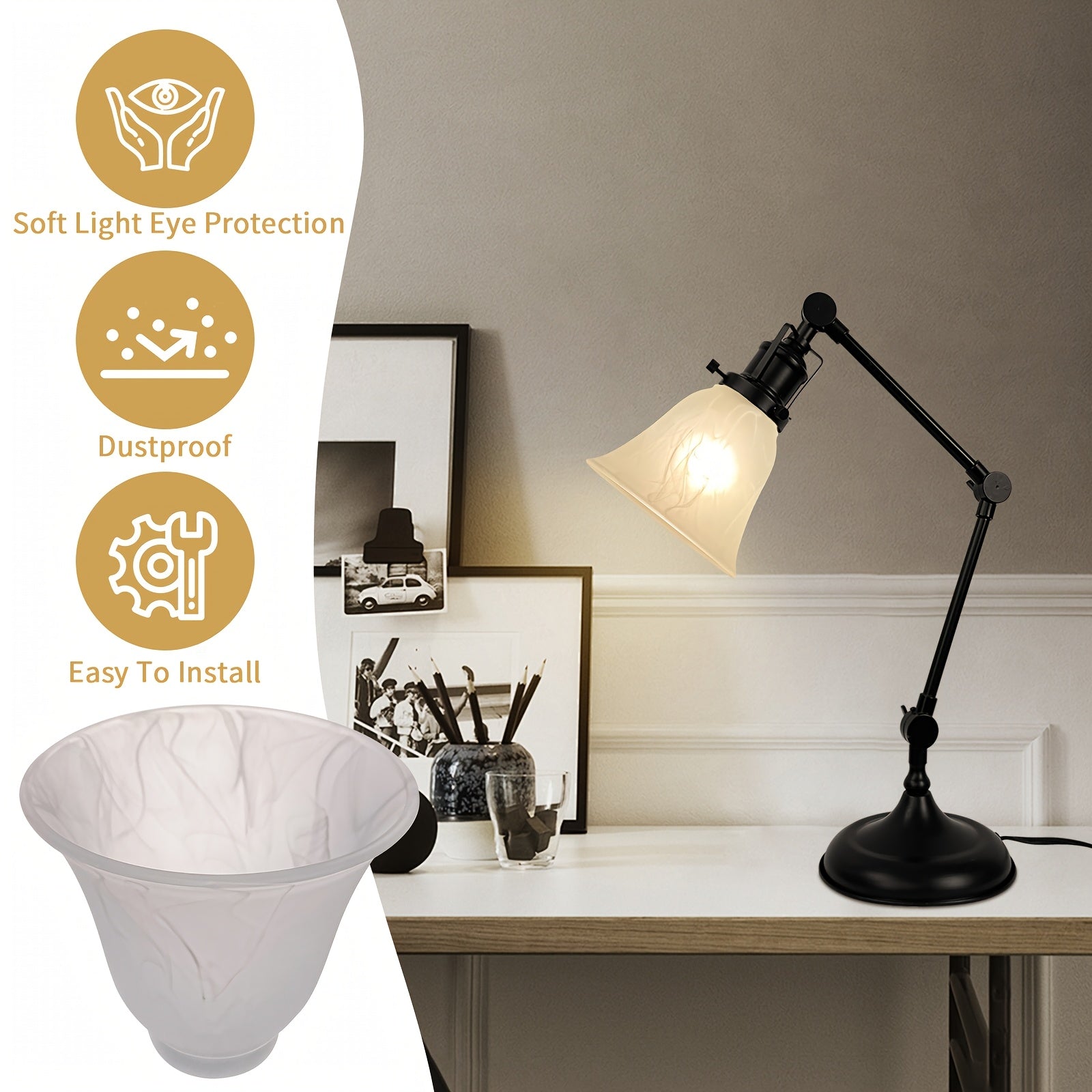 HonoDing Ceiling Light Replacement Lampshade 4pcs Set, White Alabaster Glass Ceiling Fan Lampshade, Replacement Bell Glass Ceiling Fan Lampshade Set, Easy to Install (no Circuit Battery Wire, Pure Lampshade) - Adrianas Specialty Lamp Shades