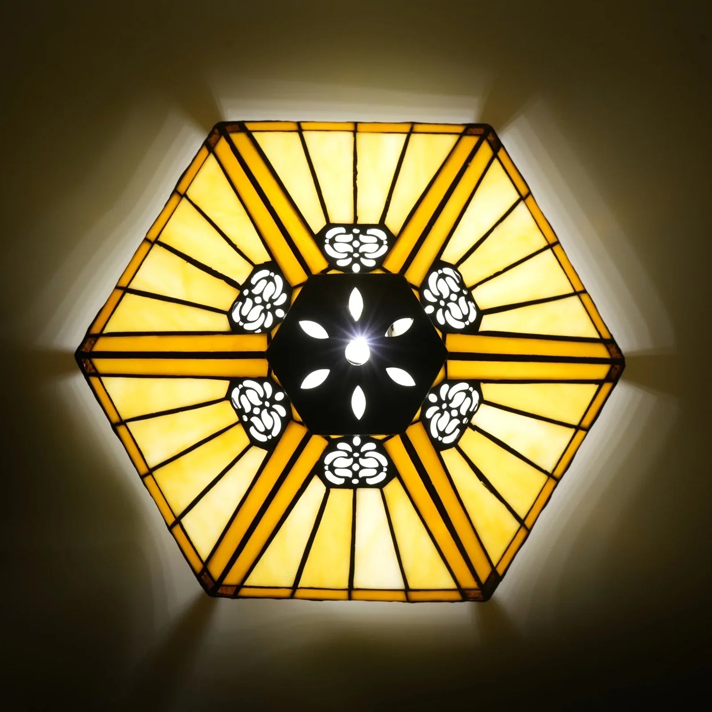 Mission Style Hexagon Stained Glass Lamp Shade