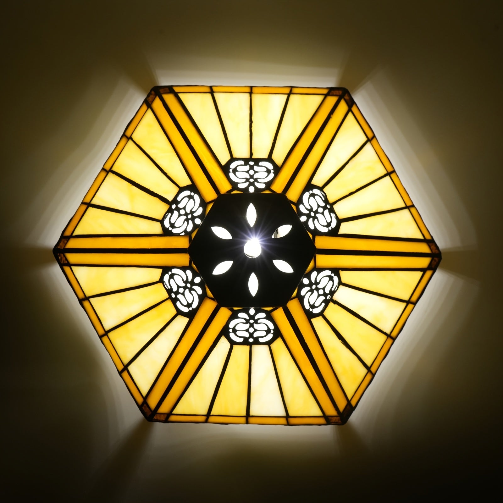 Mission Style Hexagon Stained Glass Lamp Shade