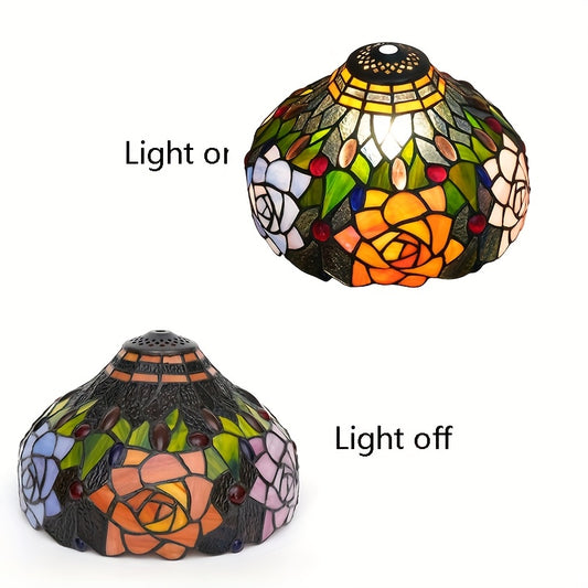 12-Inch Colored Glass Lampshade Replacement • Vintage-Style Hat Lampshade • Victorian Floral Lamp Chimney • Suitable for Table Lamps, Chandeliers, Floor Lamps • Romantic Rose Lampshade for Valentine's Day - Adrianas Specialty Lamp Shades