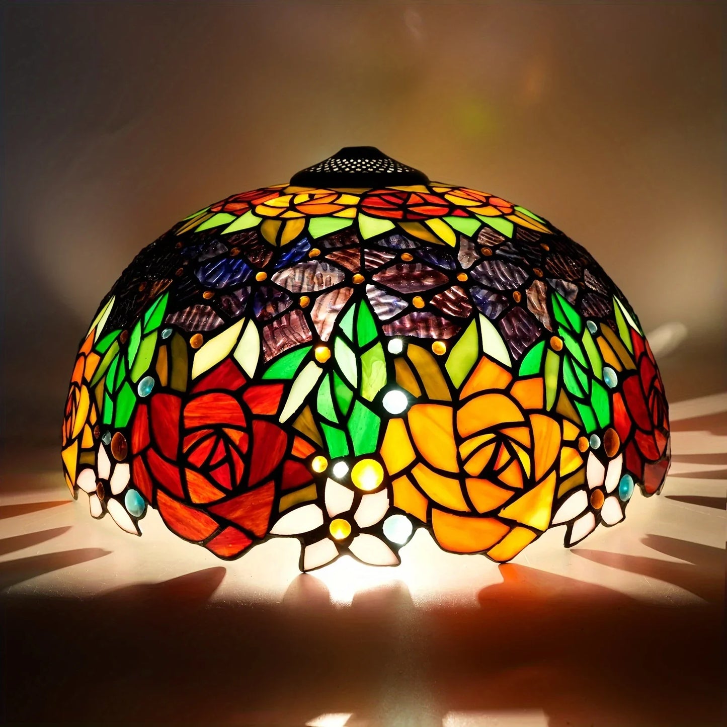 16-Inch Rose Stained Glass Lampshade Replacement