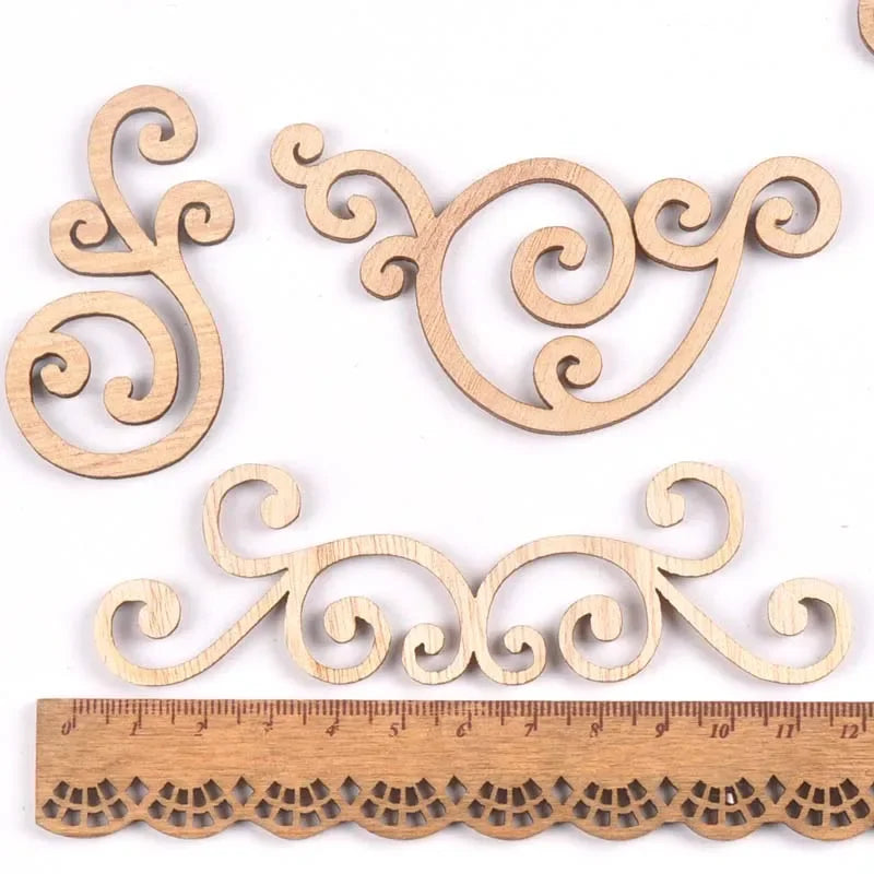 8Pcs Flower Pattern Wood Slices DIY Crafts Scrapbooking Home Decor Handmade Accessories Wood Lace Corner Arts Ornaments m1859