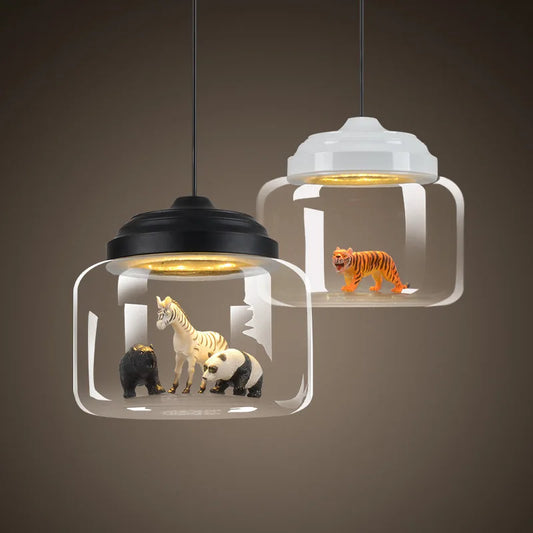 Modern LED Pendant Light with Glass Lampshade Cute Animal Lighting Fixture for Children's Reading And Living Room Decor Hanging Suspension