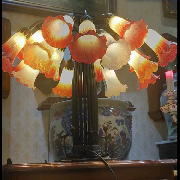 Real Shot Dining Room/Living Room Bedroom Featured Lily Table Lamp Club Office Multi-Color Creative Lamps Blown Glass Adrianas Specialty Lamp Shades 15 head cast iron base In Stock Pushbutton switch