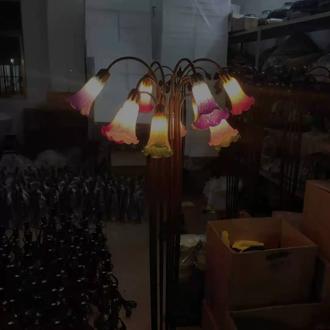 Real Shot Dining Room/Living Room Bedroom Featured Lily Table Lamp Club Office Multi-Color Creative Lamps Blown Glass Adrianas Specialty Lamp Shades Color 12 head floor lamp In Stock(145*55*52) Pushbutton switch