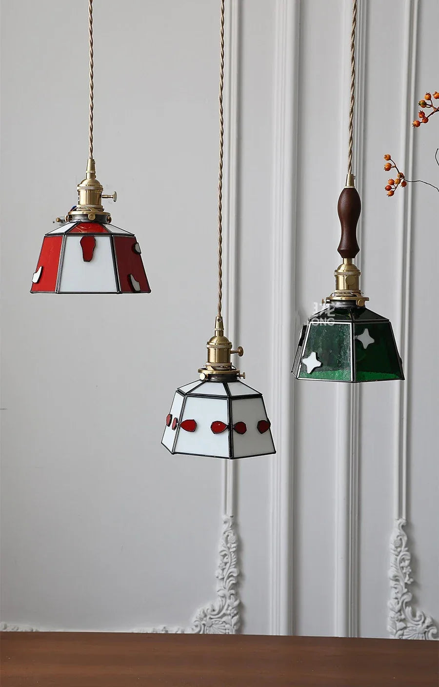 IWHD France Europe Style Stained Glass LED Pendant Light Fixtures