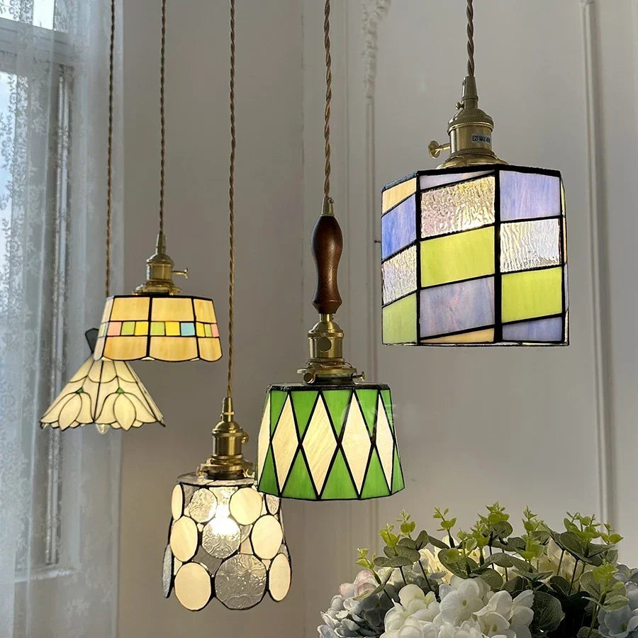 IWHD France Europe Style Stained Glass LED Pendant Light Fixtures