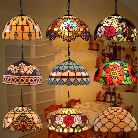 Modern Retro Tiffany Style Lamp Colorful Glass Tiffany Glass Chandelier Bar Creative Rural Bedroom Balcony Mediterranean Chandel