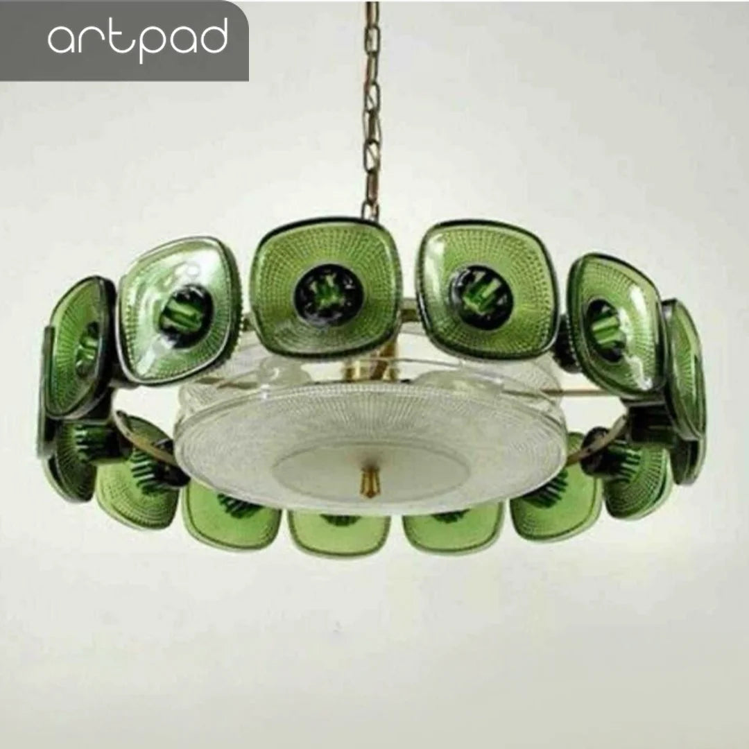 Vintage Glass Petal Chandelier for Living Room Dining Room French Green Cear Glass Hanging Pendant Chandelier Lights Bedroom - Adrianas Specialty Lamp Shades