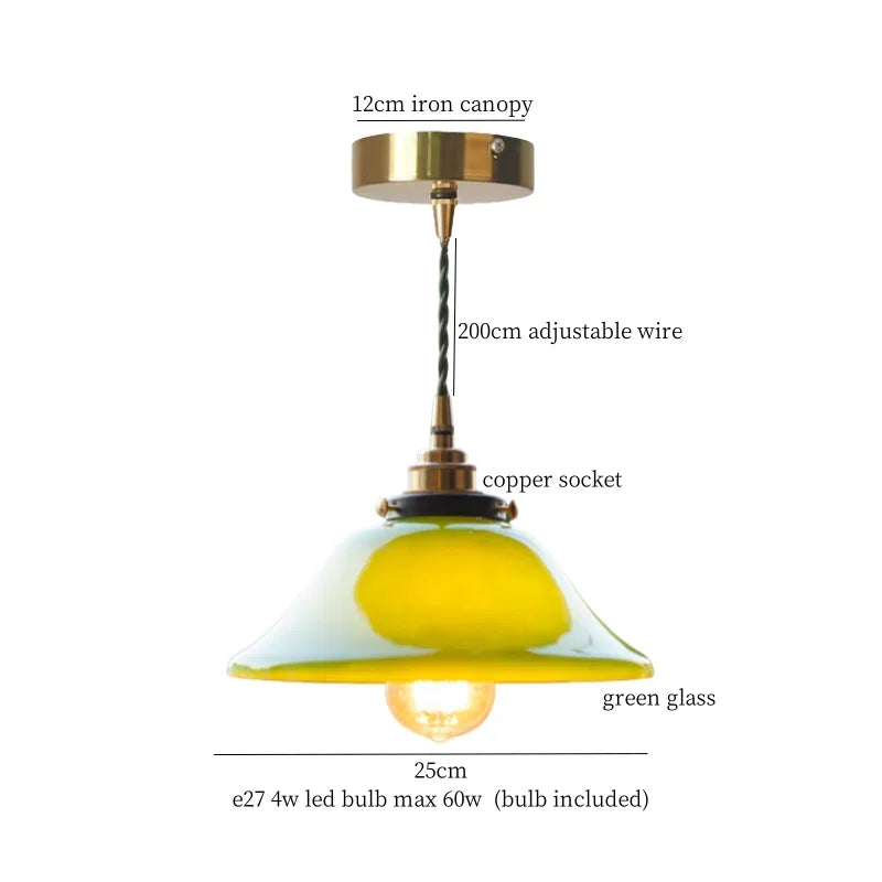 IWHD Green Lotus Lampshade LED Pendant Lights Cafe Restaurant Bar Loft Living Room American Vintage Brass Glass Hanging Lamp