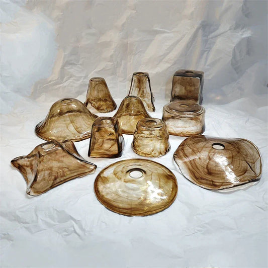 Glass lampshade paired with all copper lamp head with switch DIY pendant lampshade thickened transparent amber glass