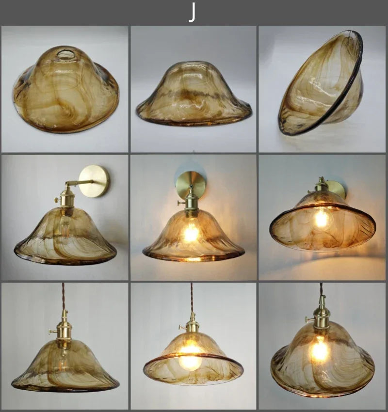 Glass lampshade paired with all copper lamp head with switch DIY pendant lampshade thickened transparent amber glass