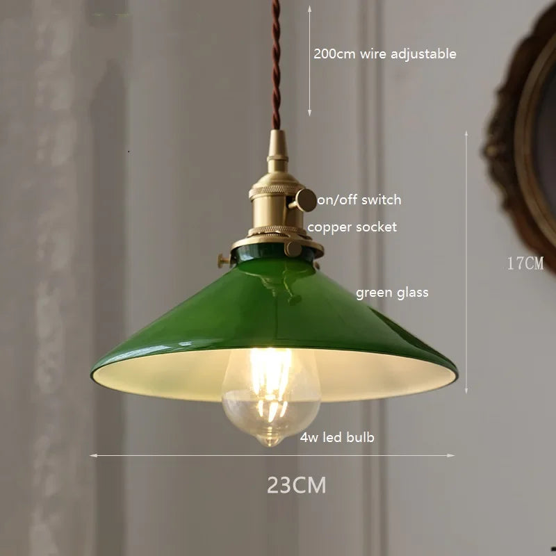 IWHD White Green Glass LED Pendant Lights Fixtures Copper Socket Wood Bedroom Living Room Stair Nordic Edison Handing Lamp